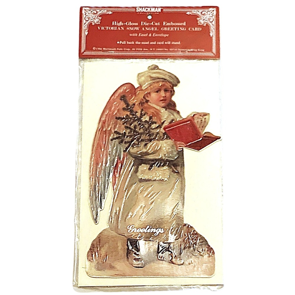 Victoriana Child Angel Die-cut Embossed Easel Christmas Card / Ornament 1986 NOS